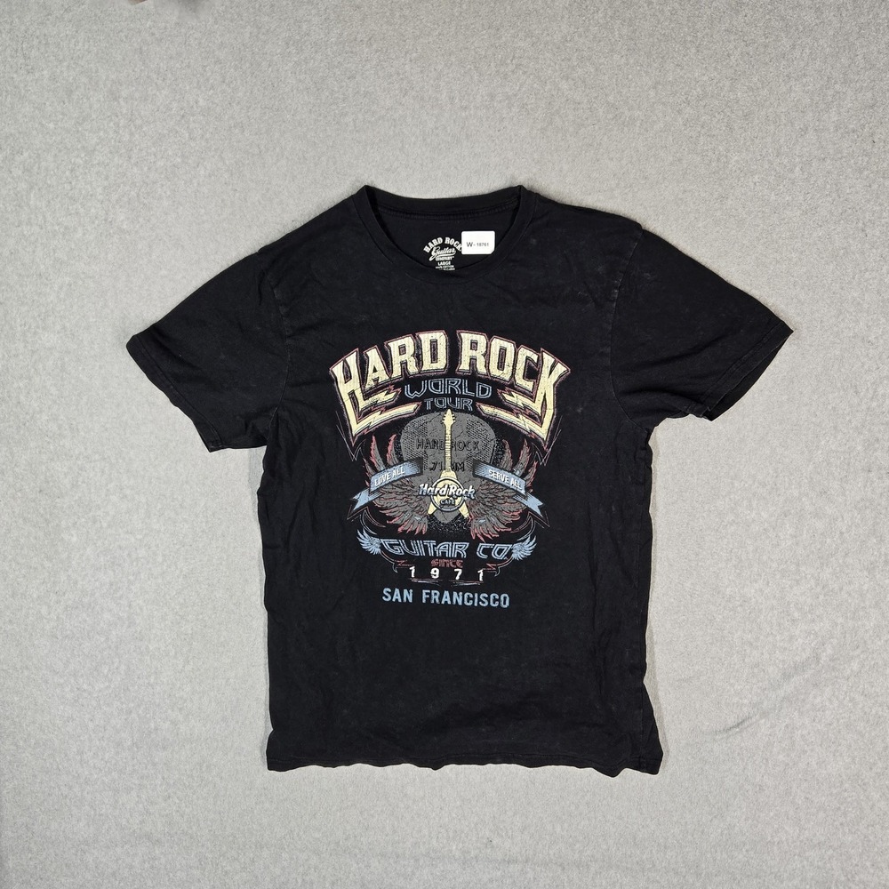 Hard Rock Men Shirt LARGE Black Graphic Eagle Guitar Grunge Logo Short Sleeve